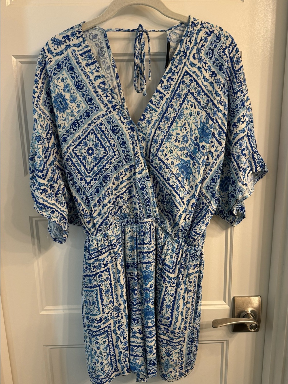 Vici Blue & White Printed Romper- Medium